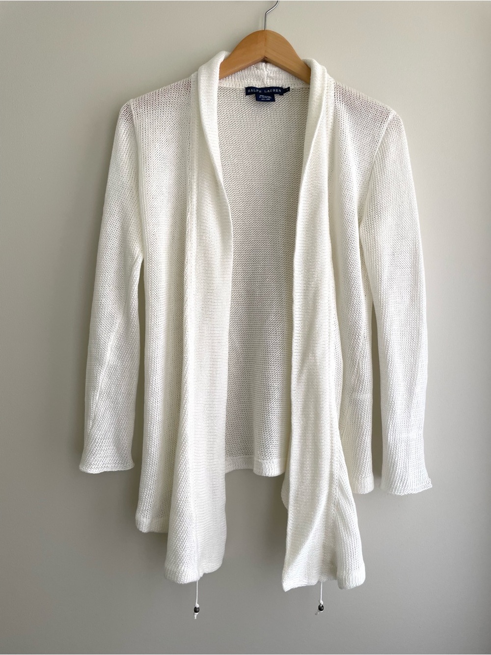 Ralph Lauren 100% Linen Cream Lightweight Beachy Knit Drawstring Cardigan